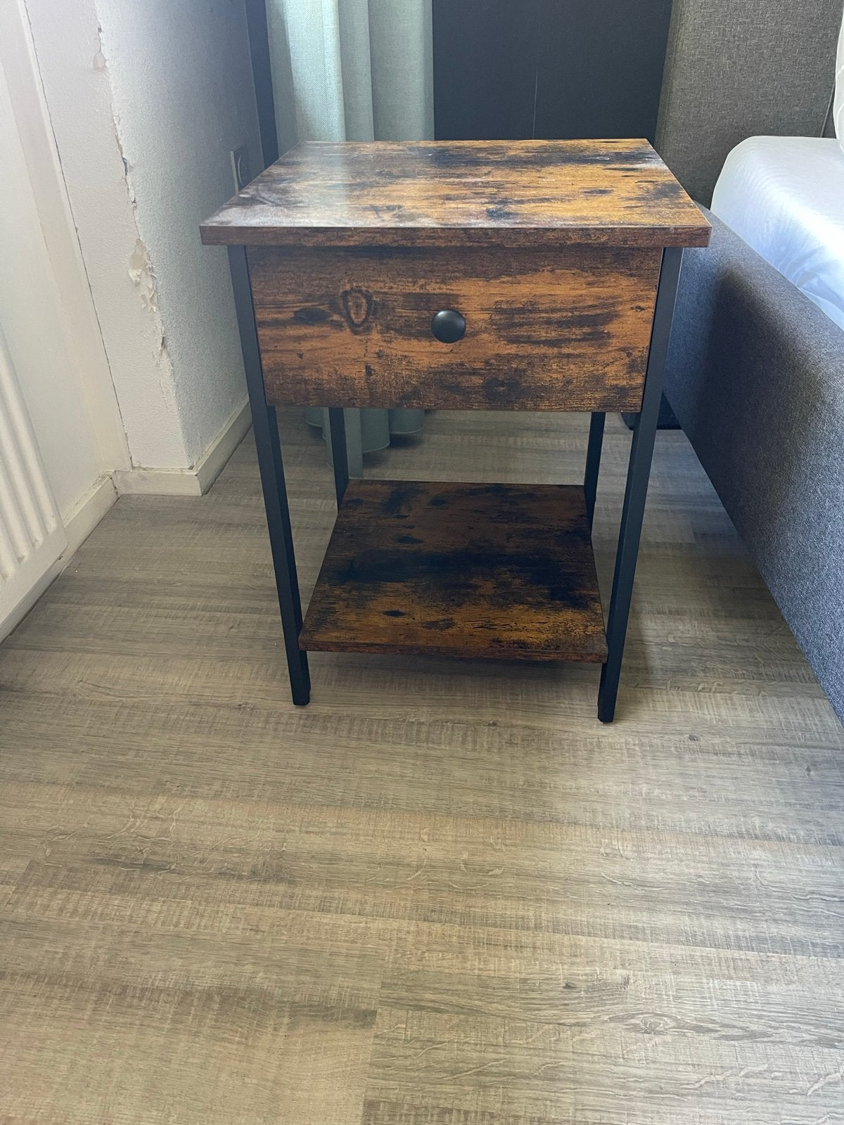 Nachtkastje met lade en plank - Industrieel design, Ophalen, Gebruikt, Minder dan 45 cm, 55 tot 70 cm