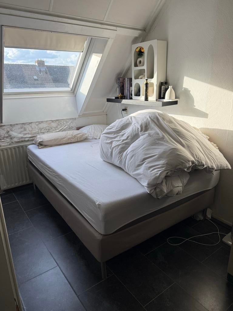 Tweepersoonsbed met Emma matras 140 x 200, Gebruikt, Beige, Tweepersoons, 200 cm
