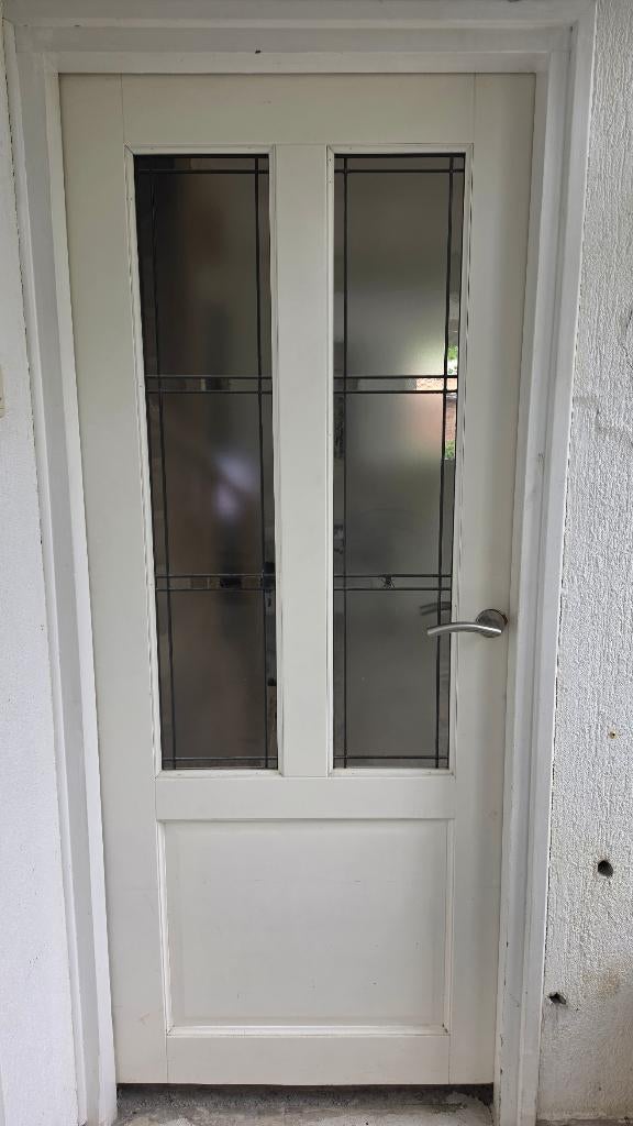 Stijlvolle glas-in-lood binnendeur 82,5 x 197, Ophalen, Gebruikt, 80 tot 100 cm, Binnendeur