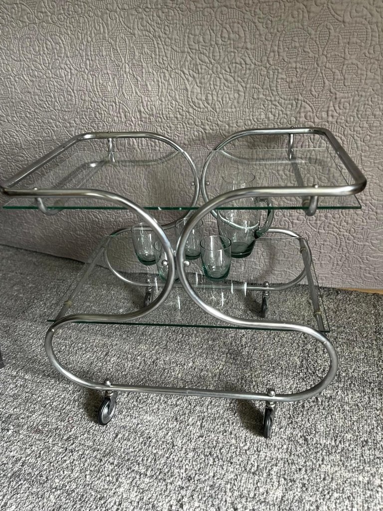 Vintage Chrome Trolley Jaren 70, Ophalen, Minder dan 55 cm, Gebruikt, Metaal of Aluminium