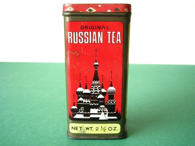 Russian Tea - thee blik Hong - Kong circa 1960, Verzamelen, Ophalen of Verzenden, Gebruikt, Thee, Overige merken