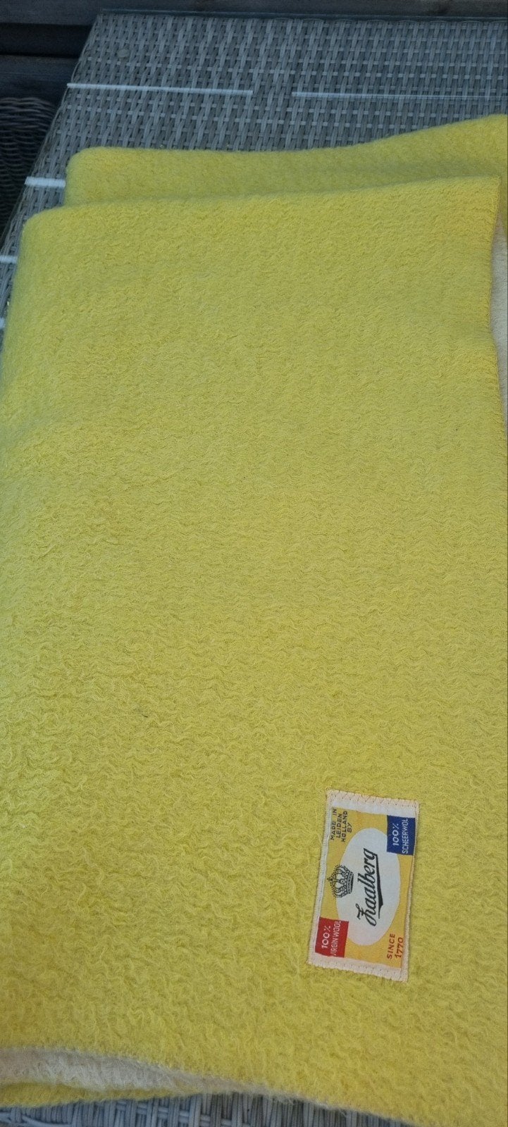 Vintage Zaalberg wollen deken - Geel/Crème, Gebruikt, Wol, Ophalen of Verzenden, Plaid