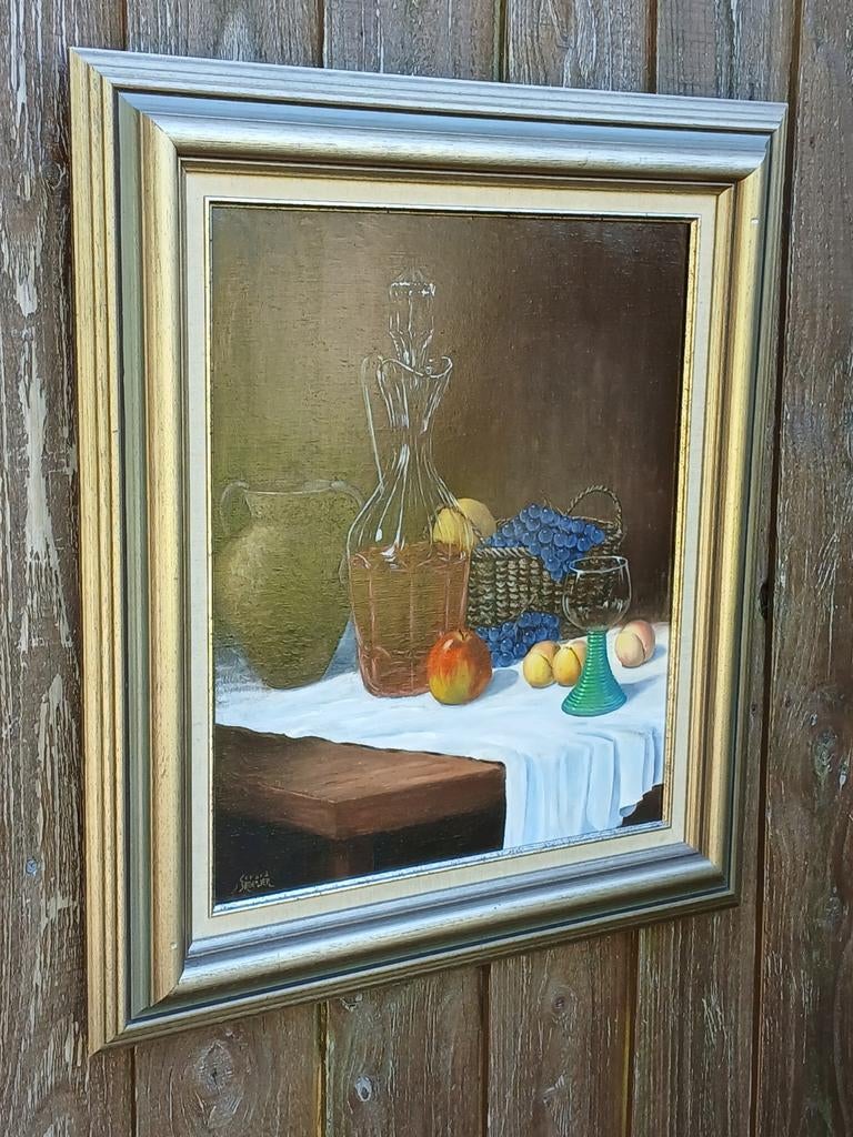 Schilderij stilleven met fruit en karaf, Ophalen of Verzenden