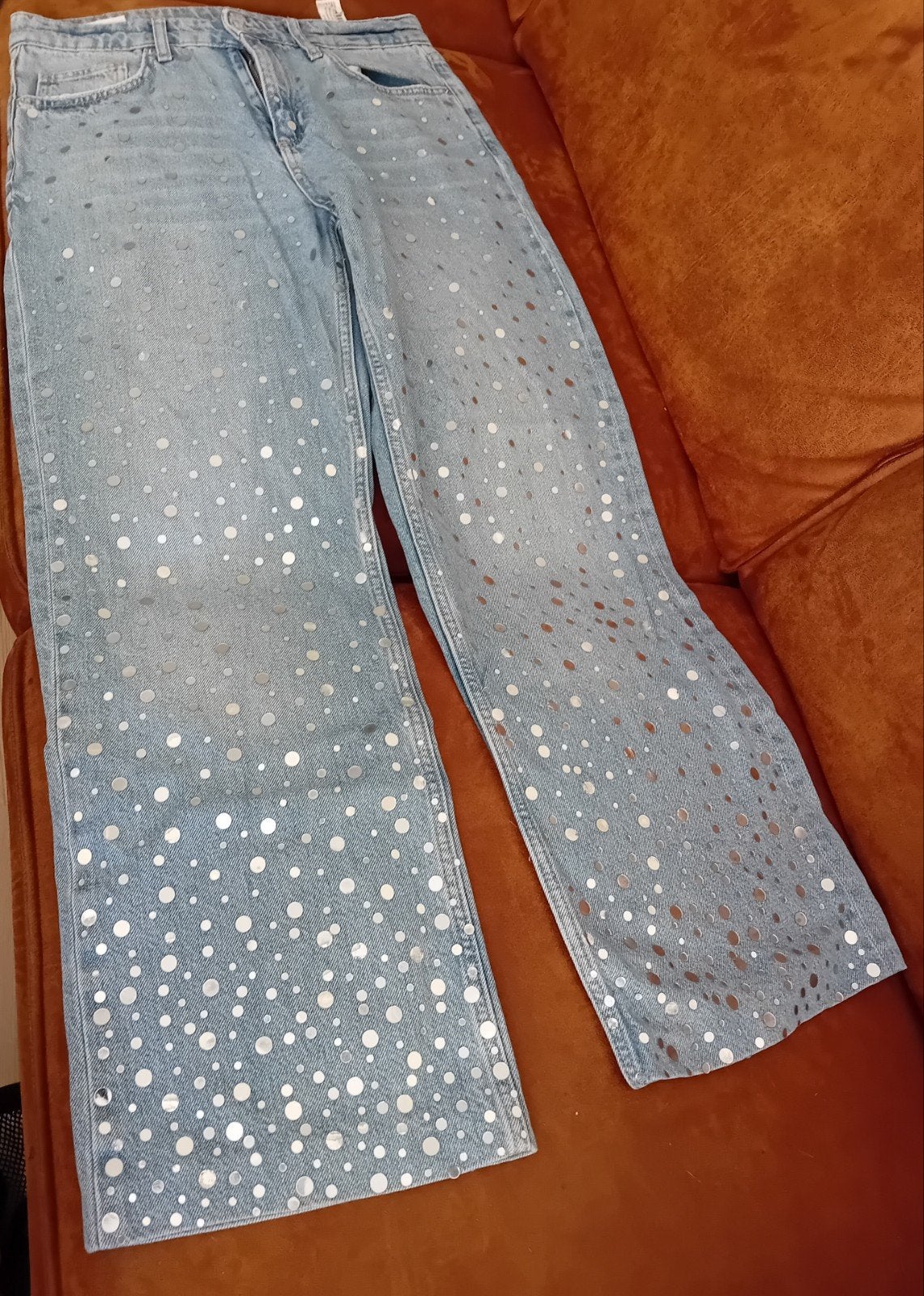 Dames broek met paietten (Zara), Maat 38/40 (M), Blauw, Zara, Ophalen of Verzenden