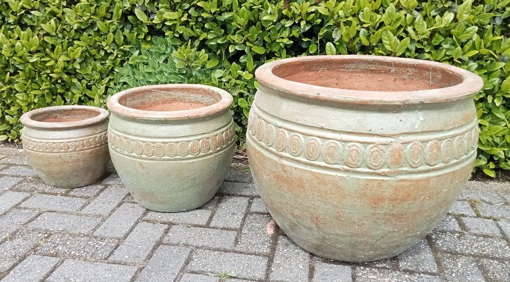 Grote geglazuurde potten rim bowl in 3 maten en 2 kleuren., Ophalen, 40 cm of meer, Rond, Nieuw