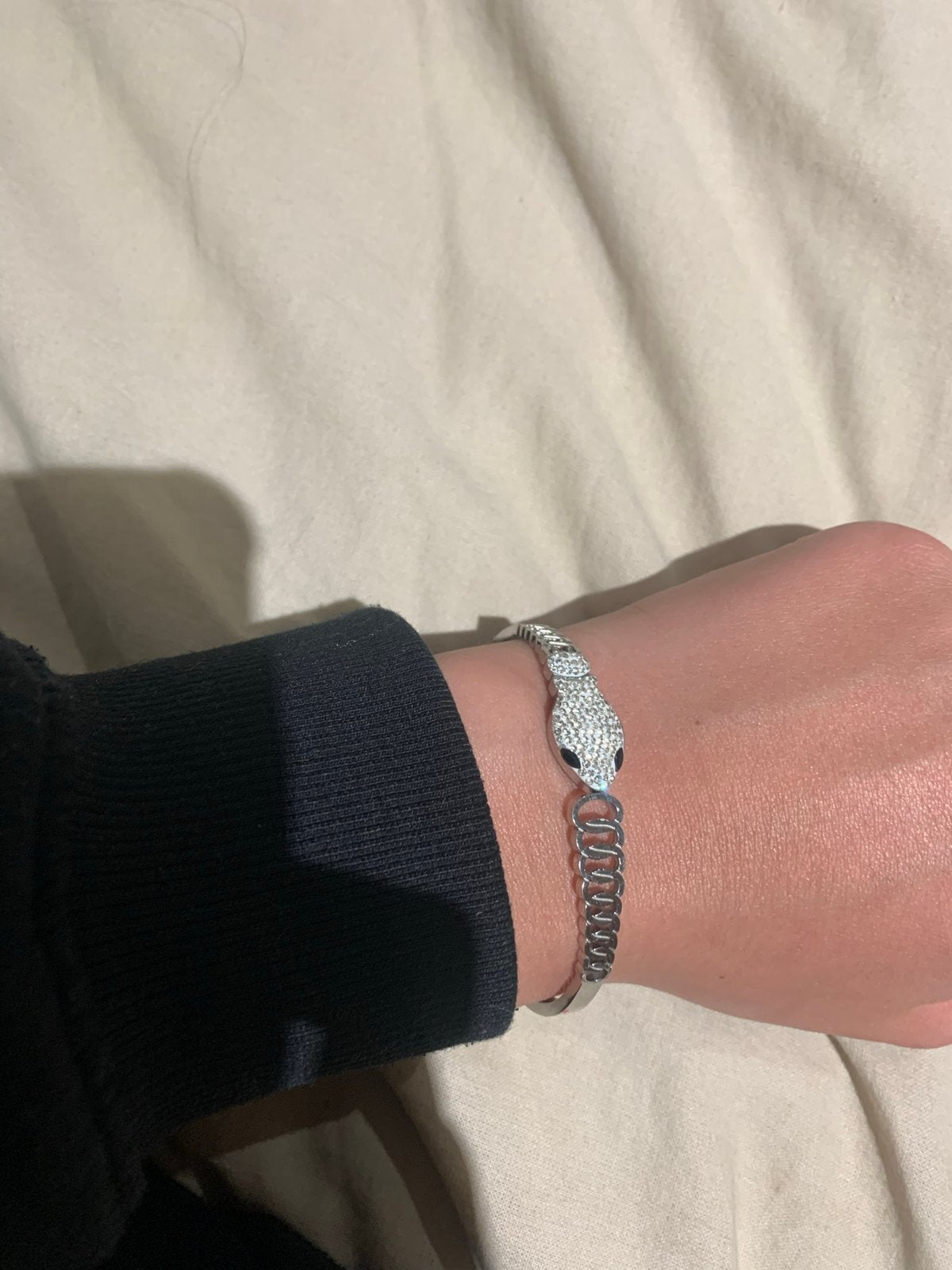 Zilverkleurige Slangenarmband met Strass, Ophalen, Overige materialen, Zo goed als nieuw, Zilver