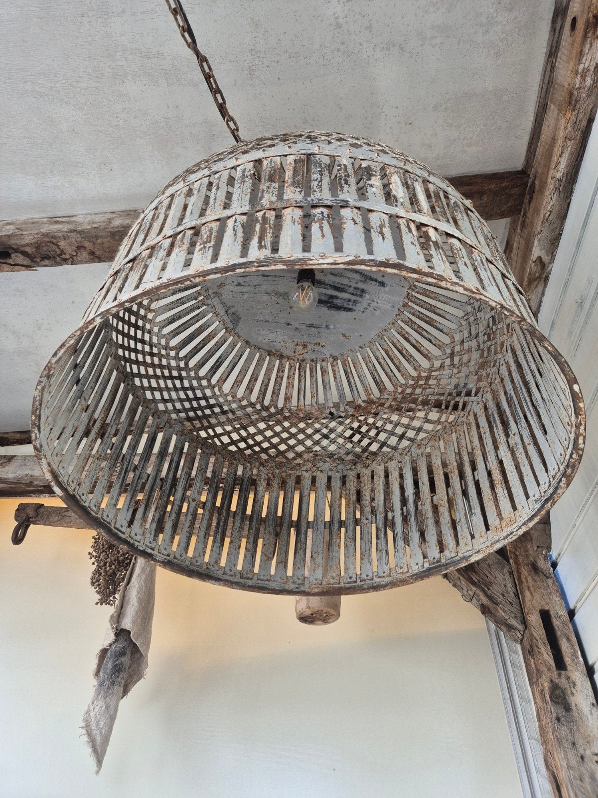 Grote vintage metalen hanglamp - Industriële stijl, Ophalen of Verzenden
