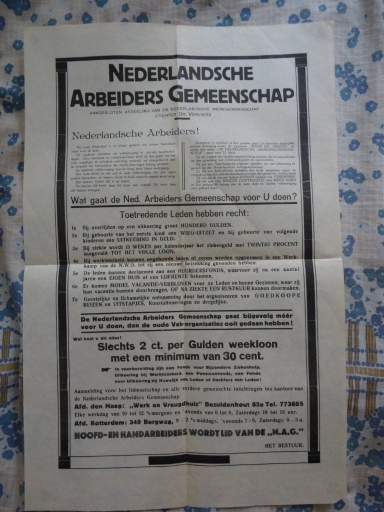 Affiche Nederlandsche Arbeiders Gemeenschap aug. 1940, Ophalen, Nederland, Foto of Poster