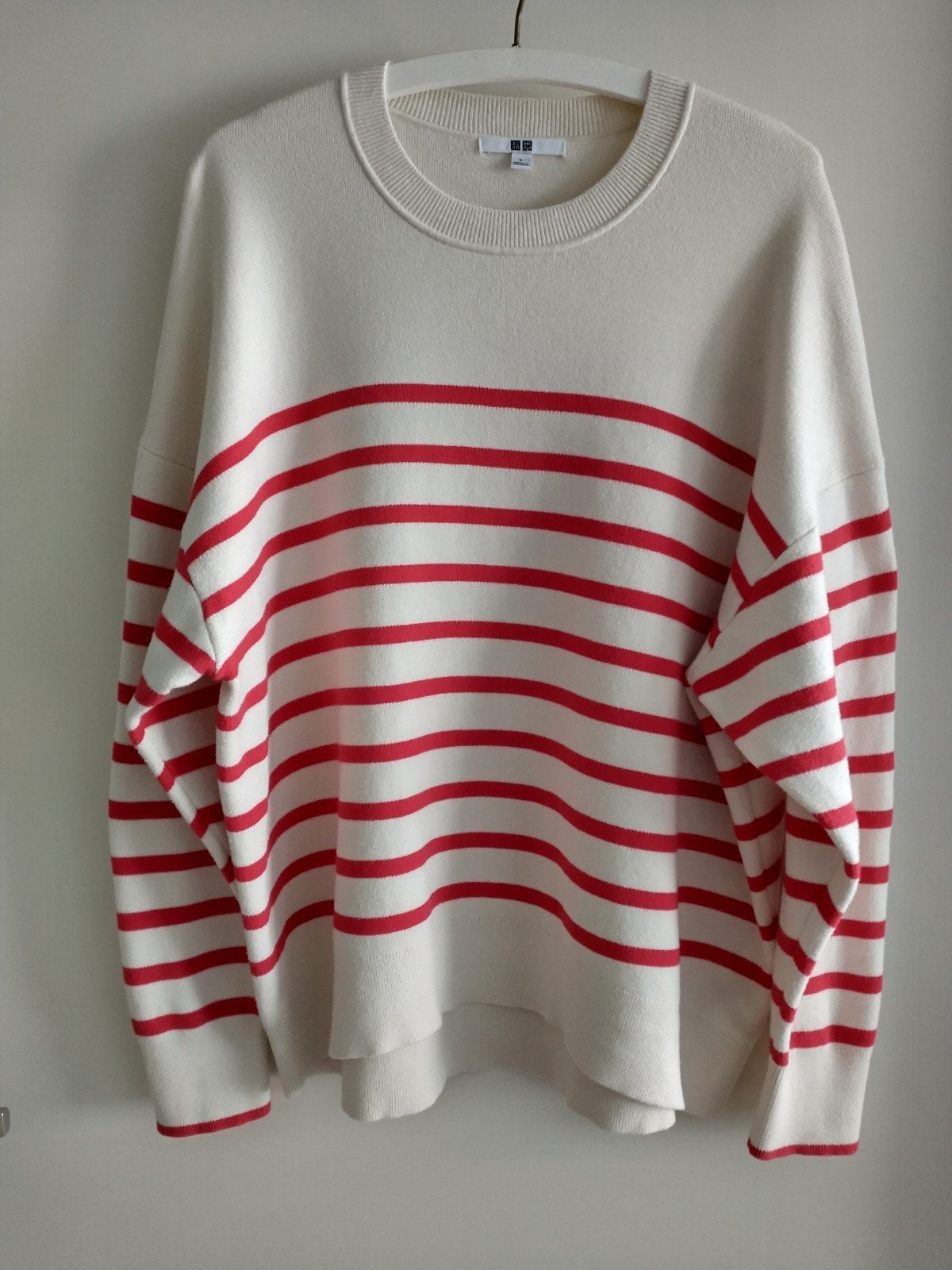 Uniqlo dames trui off white rood gestreept katoen zgan L, Wit, Maat 42/44 (L), Ophalen of Verzenden, Zo goed als nieuw