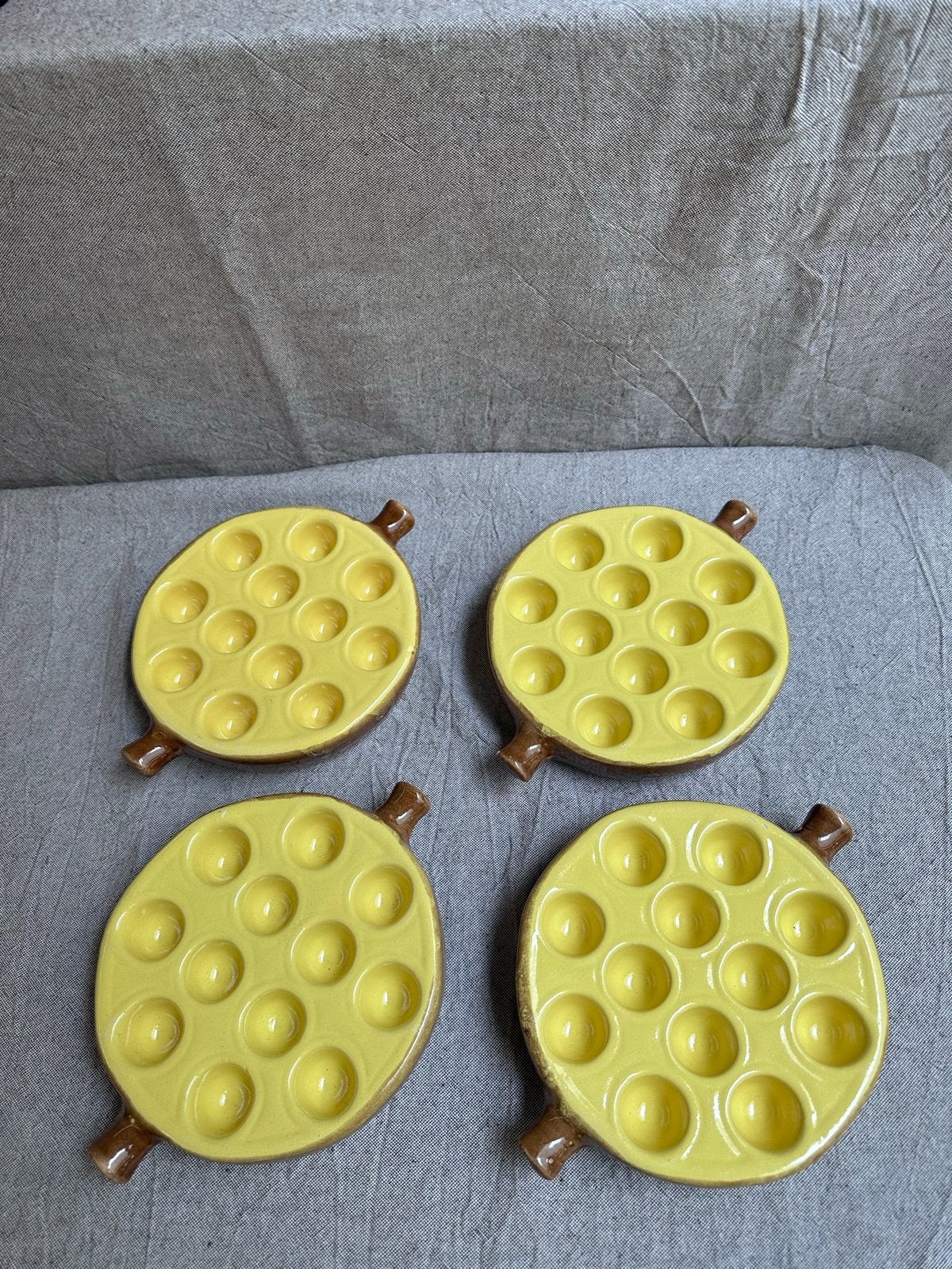 Set van 4 Vintage Escargot Schalen - Geel Keramiek, Ophalen of Verzenden