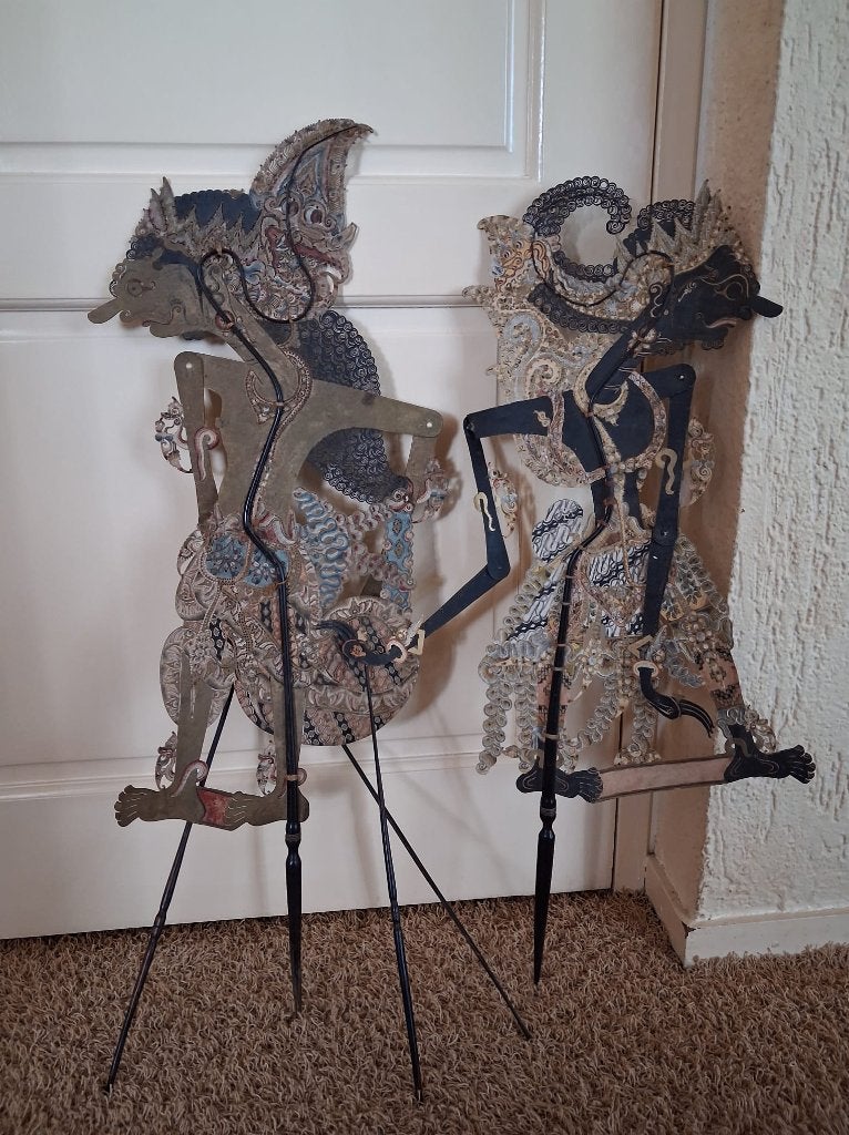 2 prachtige Wayang Kulit schaduwpoppen, Ophalen of Verzenden