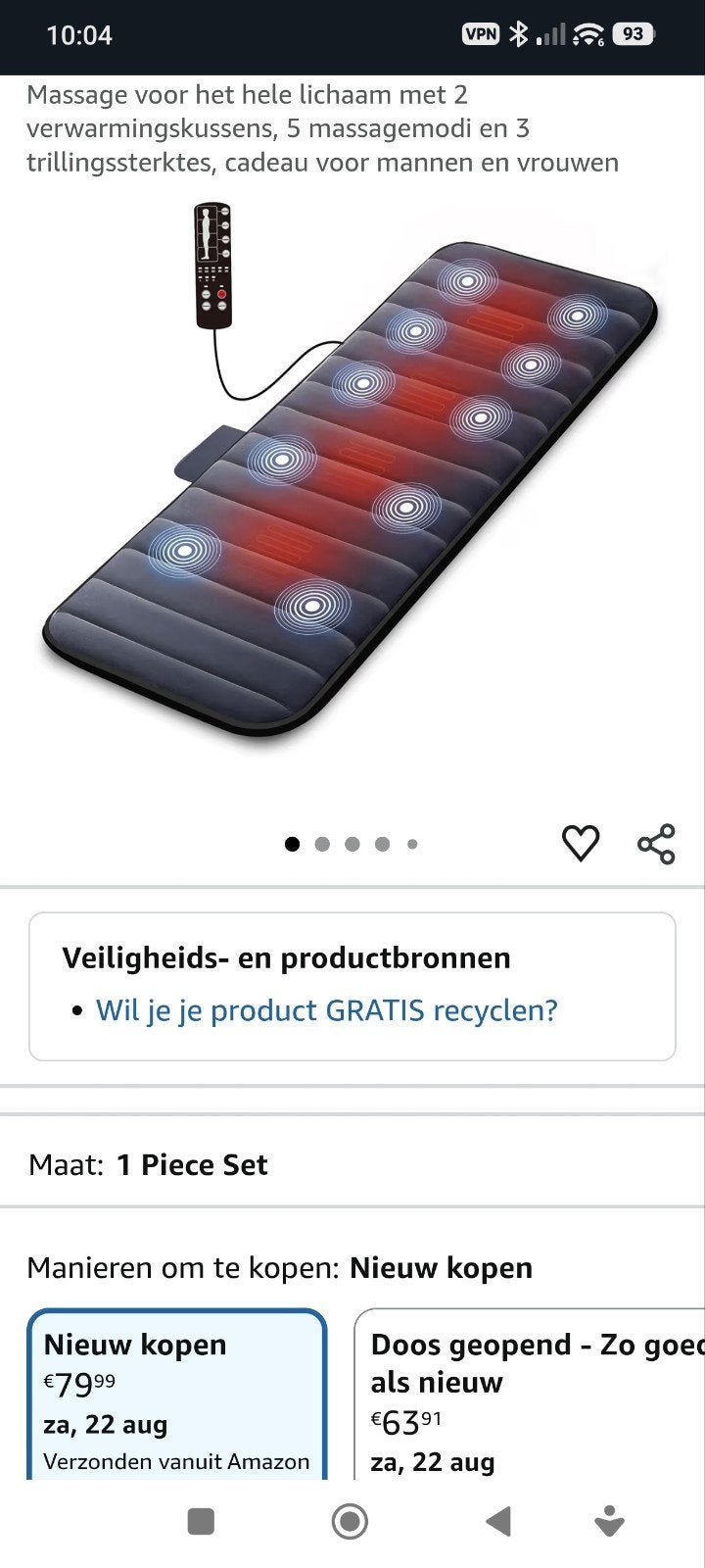 Nieuw in Doos, €60,  Elektrische Massagematras met Warmte, Ophalen of Verzenden, Nieuw, Massagestoel of Kussen