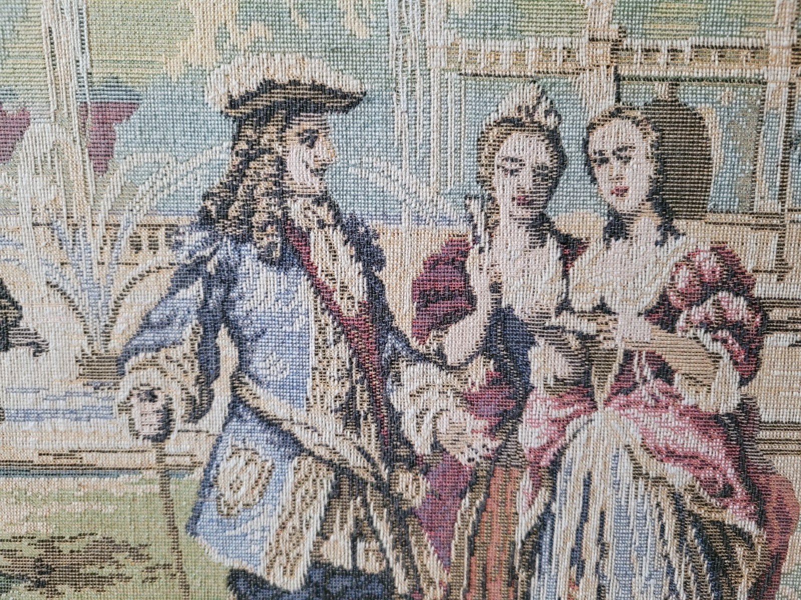 Ingebonden gobelin van edelman met dames ca. 40 x 40 cm., Ophalen of Verzenden