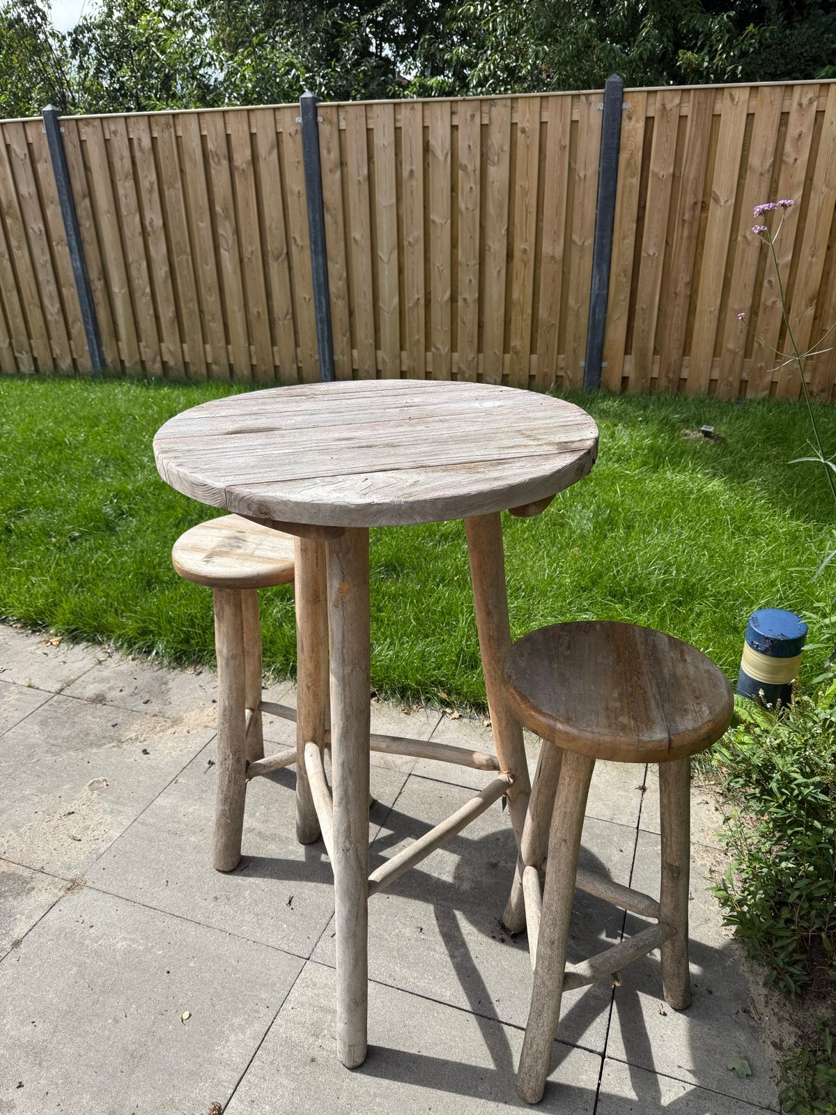 Houten bartafel met 2 krukken, Ophalen, Gebruikt, Inclusief barstoelen