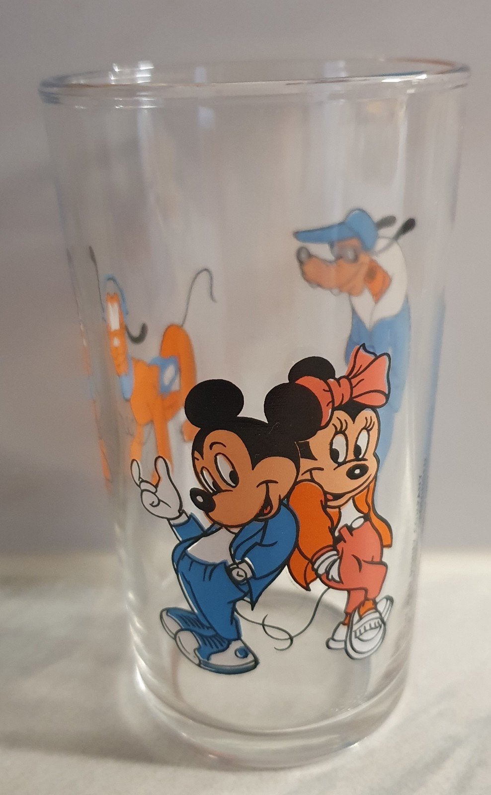 Disney,  glas, Van Marne mosterd, Goofy, Pluto  Micky, Minny, Verzamelen, Disney, Ophalen of Verzenden, Goofy of Pluto, Zo goed als nieuw
