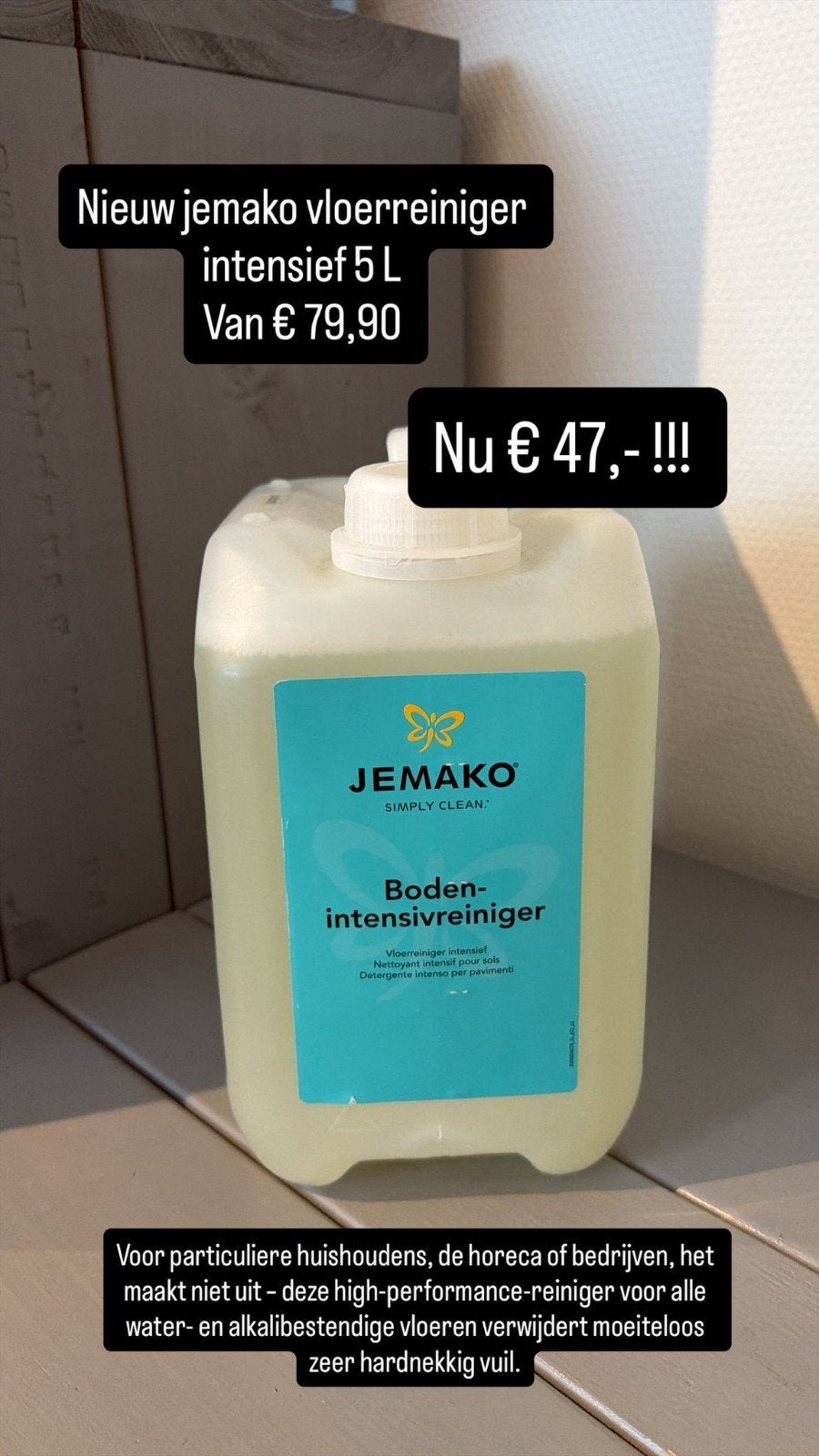 Nieuwe Jemako Vloerreiniger Intensief 5L, Huis en Inrichting, Schoonmaakartikelen, Ophalen of Verzenden
