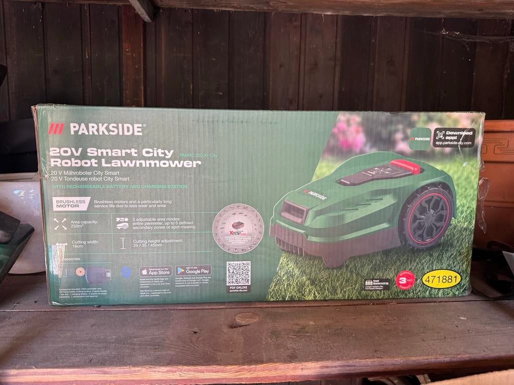 Parkside 20V Smart City Robot Grasmaaier, Ophalen, Zo goed als nieuw, 20 tot 25 cm, Bestuurbaar via app