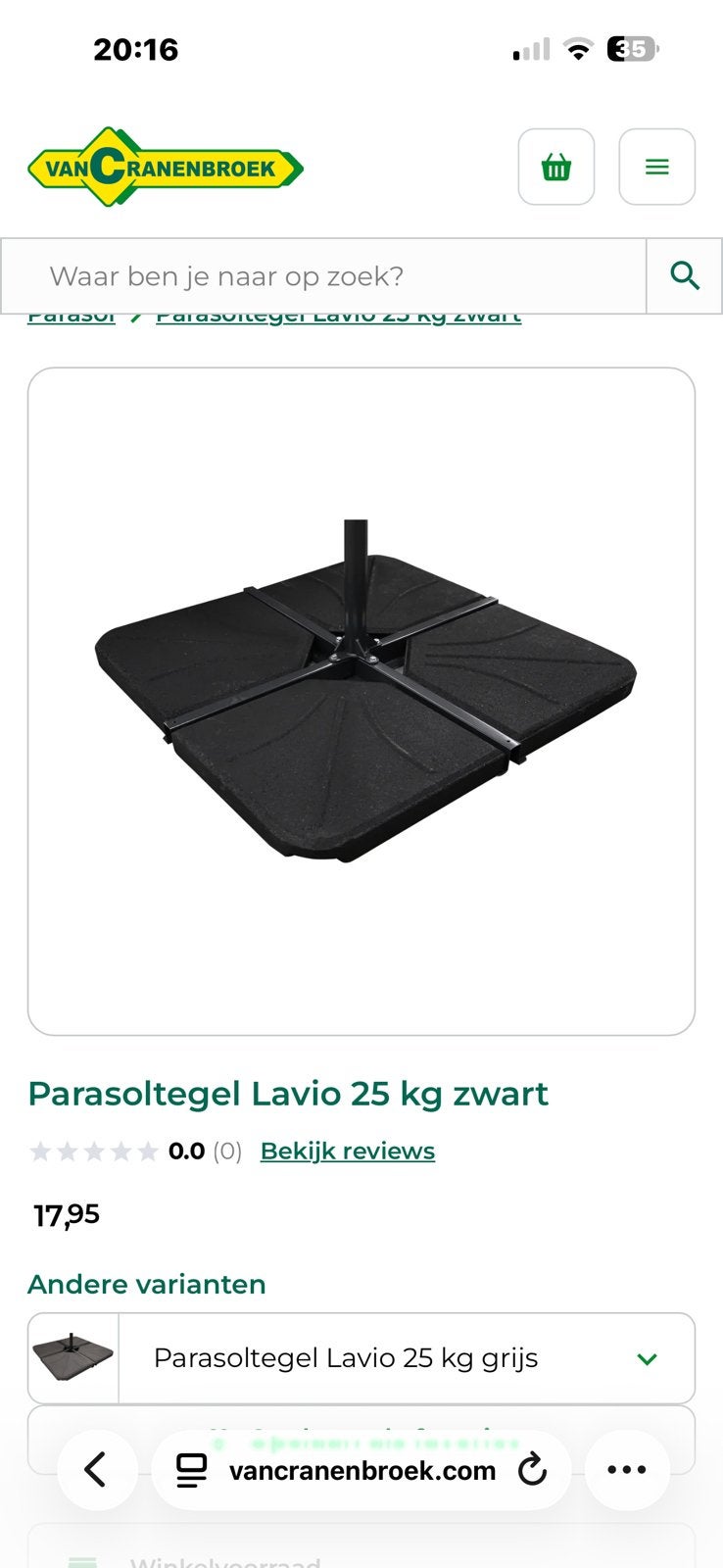 Parasol  voet, Ophalen, Nieuw, Minder dan 1 meter, Parasolvoet