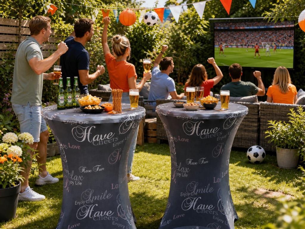 Statafelhoes "Let's have a party" grijs, 80-85 x 120 cm, Huis en Inrichting, Tafels | Statafels, Ophalen of Verzenden, Nieuw