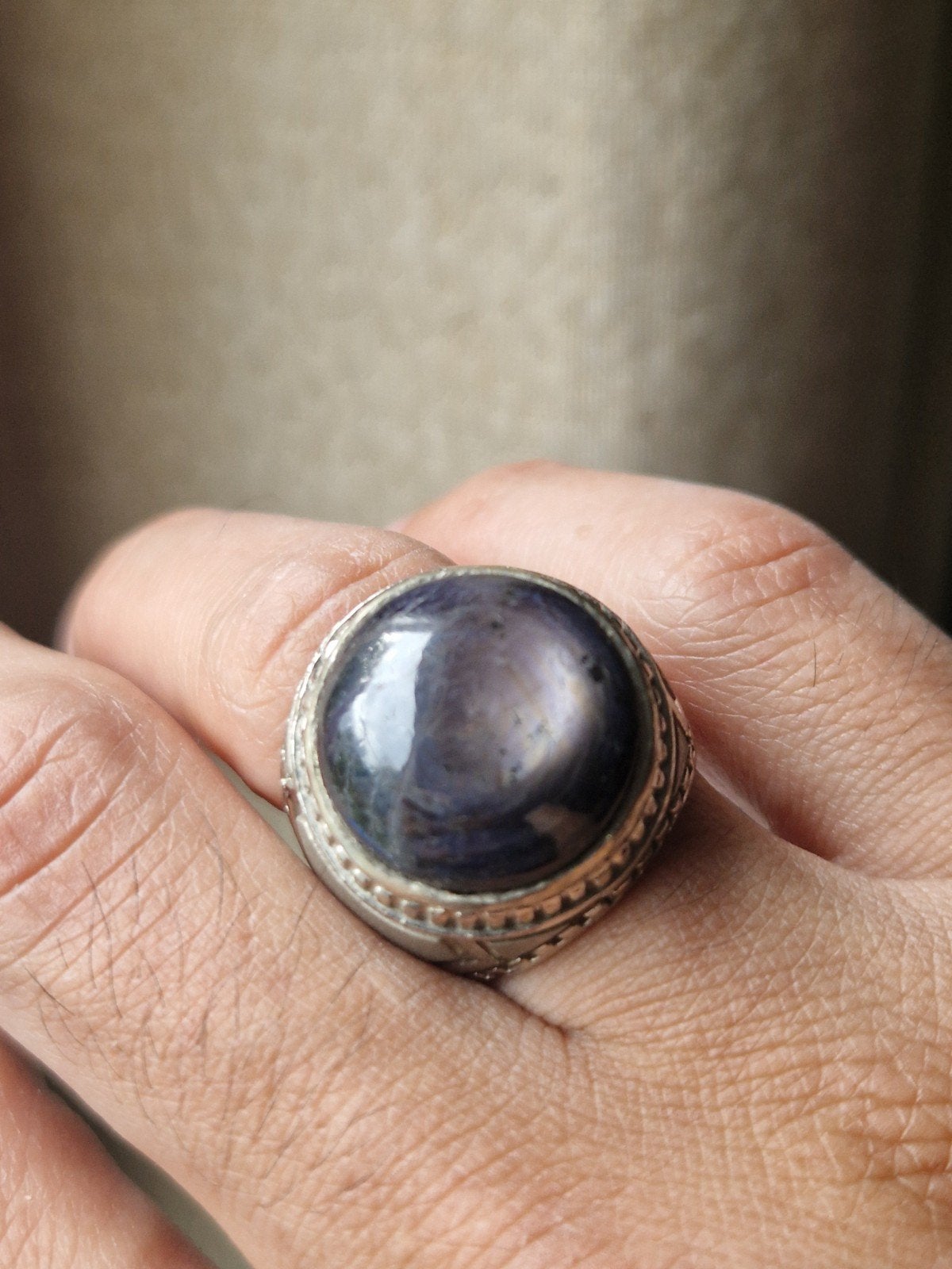 Fraaie saffier in ring., Verzenden, 19 tot 20, Dame, Zilver