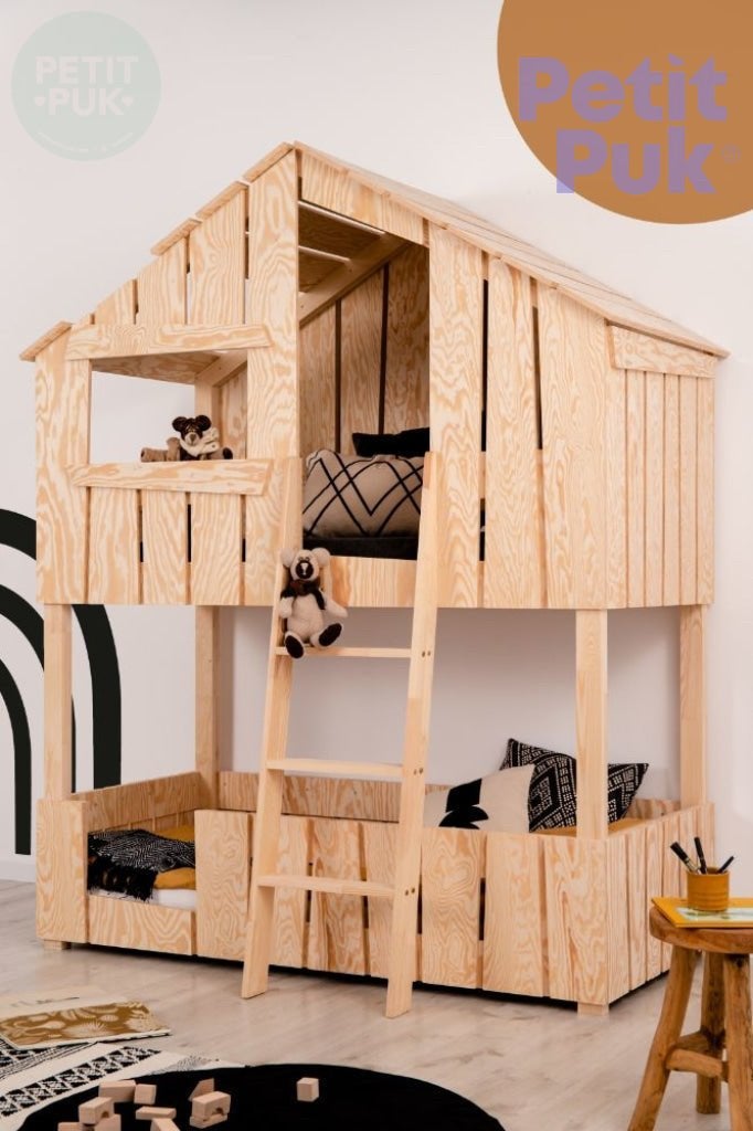 Halfhoog stapelbed Penelope - Boomhut sfeer van Petit Puk, Ophalen, Gebruikt, 90 cm, Tweepersoons