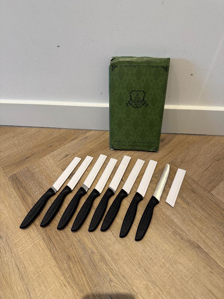 Nieuw 8x kartel tafelmes kartelmessen mes zwart plastic hand, Ophalen of Verzenden, Nieuw, Rvs of Chroom