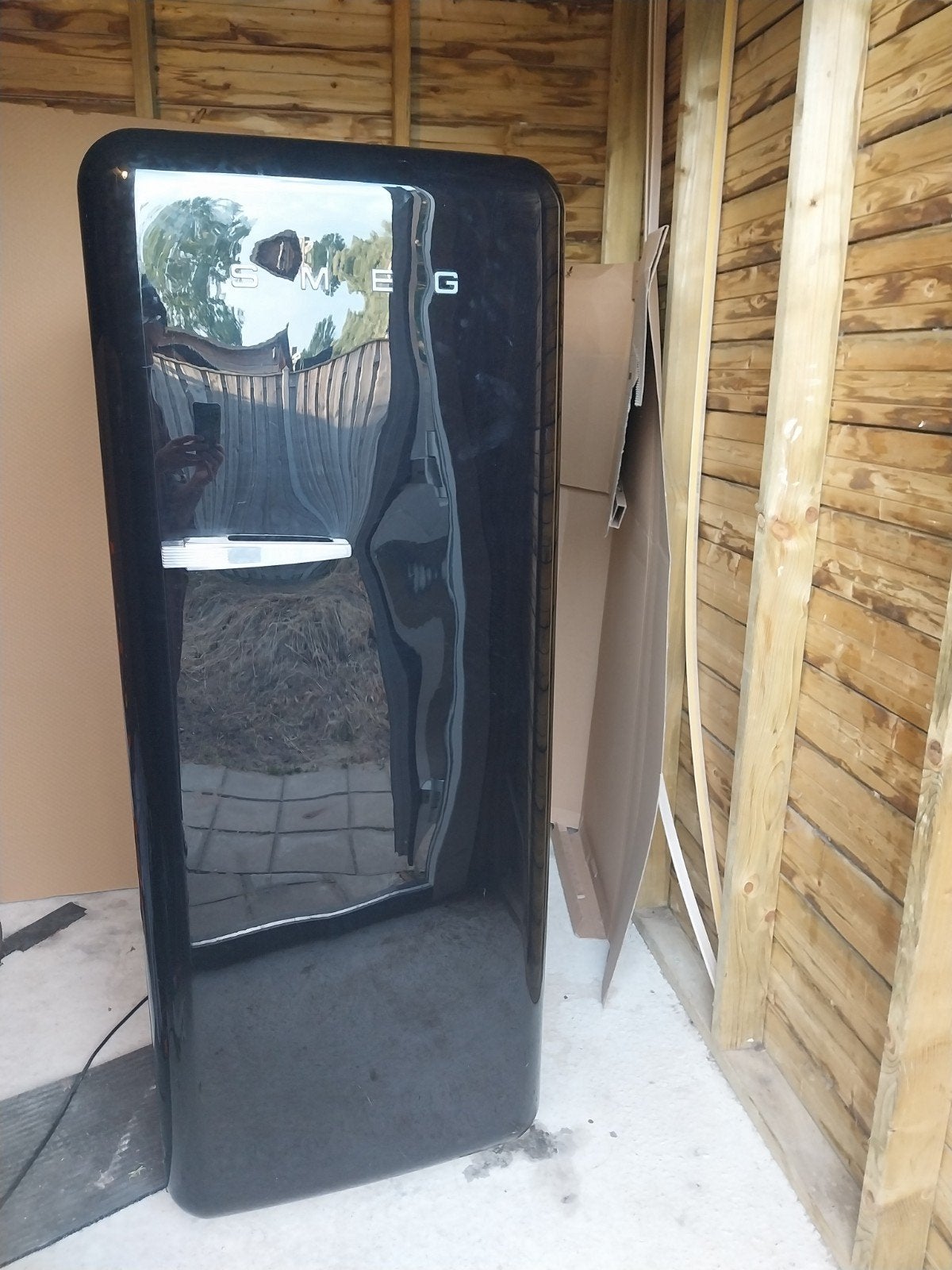 mooie zwarte SMEG Koelkast  fab28, Ophalen, Gebruikt, 200 liter of meer, 160 cm of meer