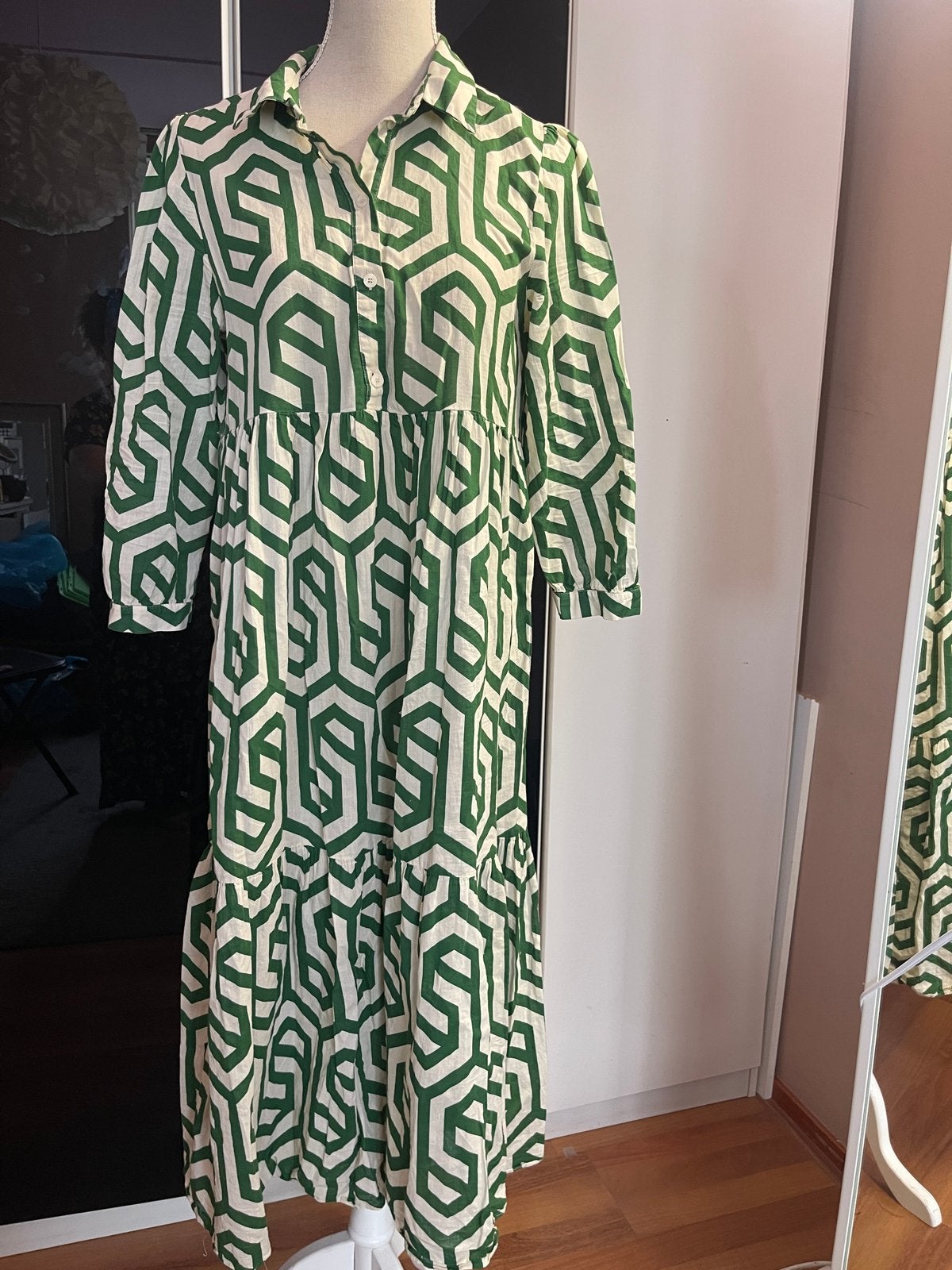 Zara maxi jurk met geometrisch patroon, Kleding | Dames, Jurken, Zo goed als nieuw, Ophalen, Maat 38/40 (M), Onder de knie