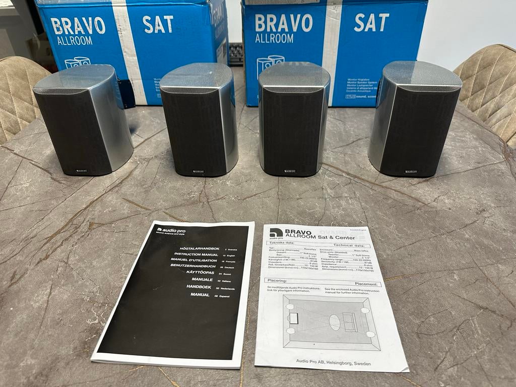 Audio Pro Bravo Allroom Sat speakers, Gebruikt, Minder dan 60 watt, Front, Rear of Stereo speakers, Ophalen