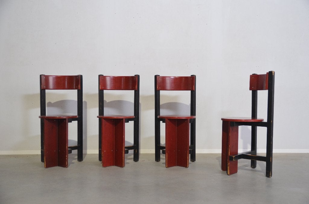 4 Stoelen Piet Blom (uit de Bastille van de T.H. Twente), Huis en Inrichting, Ophalen, Gebruikt, Bruin, Vijf, Zes of meer stoelen