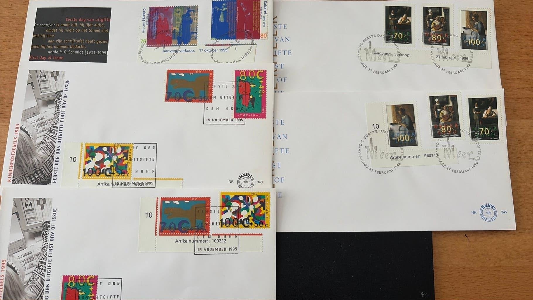 5x fdc 342, 343, 345 anders geplakt, Ophalen of Verzenden, Onbeschreven, Nederland
