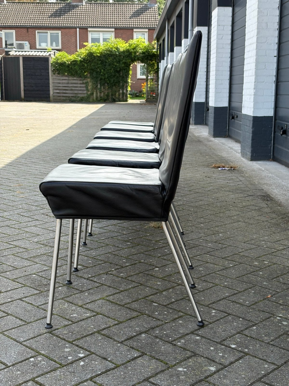 Set van 6 Label van den Berg eetkamerstoelen - Orea - Zwart, Huis en Inrichting, Gebruikt, Zwart, Leer, Ophalen of Verzenden