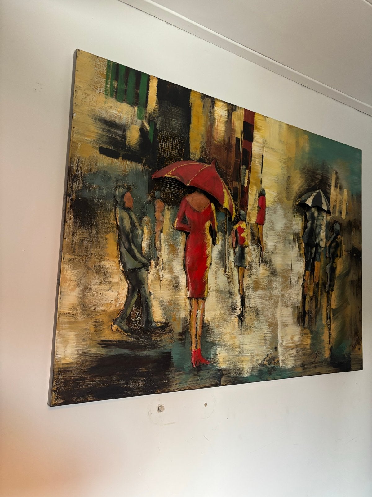 Staal schilderij 'De Wallen Amsterdam' - Uniek kunstwerk, Met textuur, Ophalen of Verzenden, Gemengde techniek, Stadsgezicht