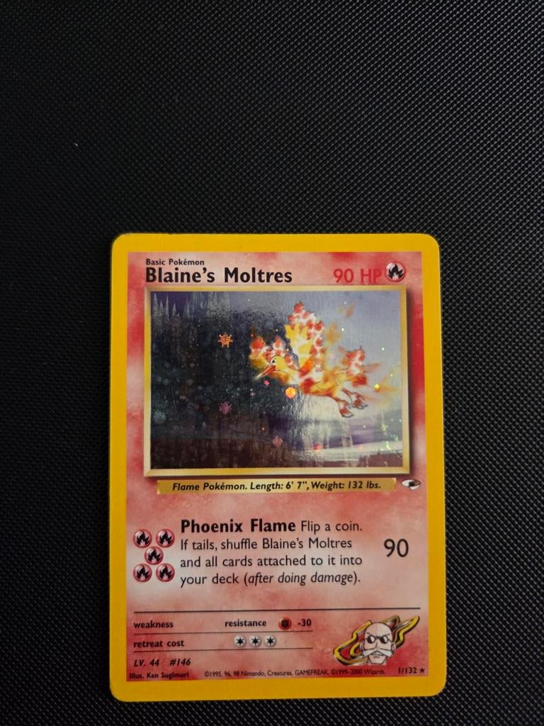 Blaine's Moltres - Gym Heroes (LP), Hobby en Vrije tijd, Verzamelkaartspellen | Pokémon, Ophalen of Verzenden, Zo goed als nieuw