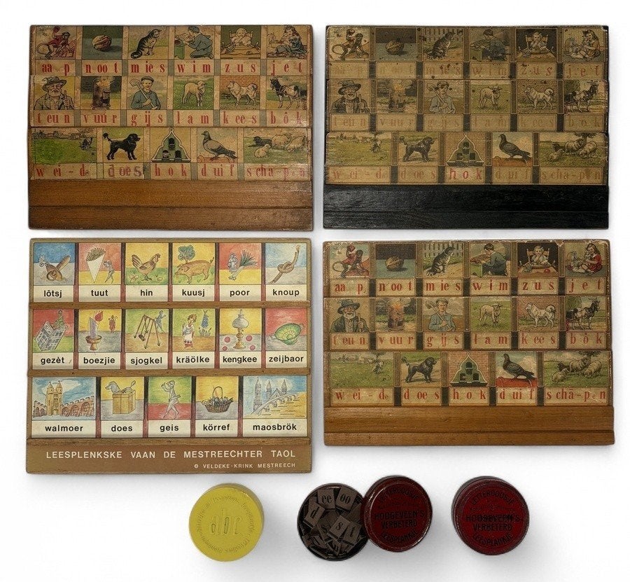 991. Leesplankjes--Aap-Noot-Mies met letterdoosjes, 20e eeuw, Ophalen of Verzenden