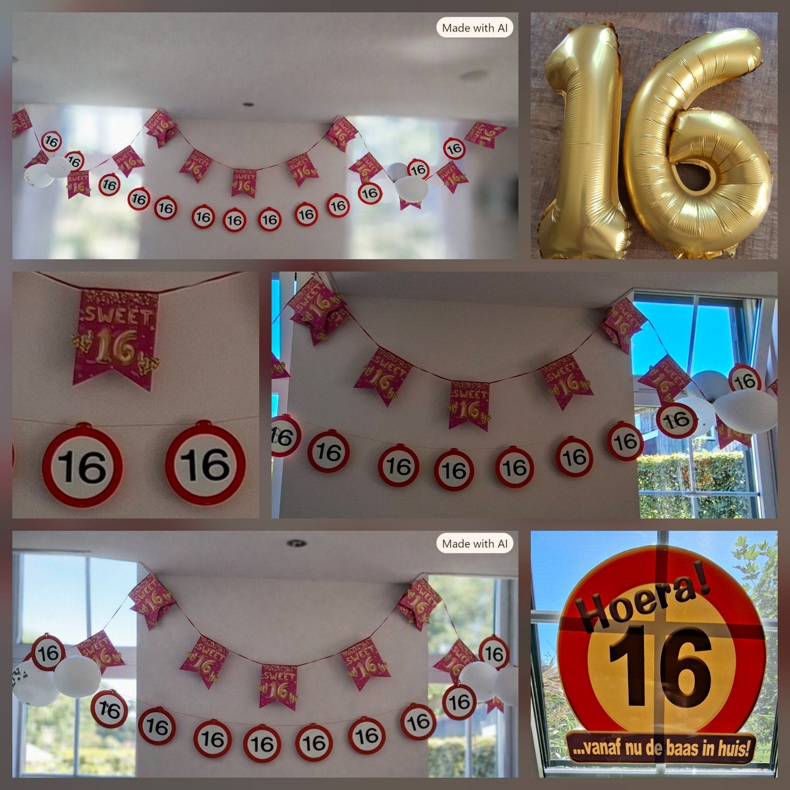 Sweet 16 feestversiering - hoera 16 jaar, Ophalen, Zo goed als nieuw, Versiering, Verjaardag
