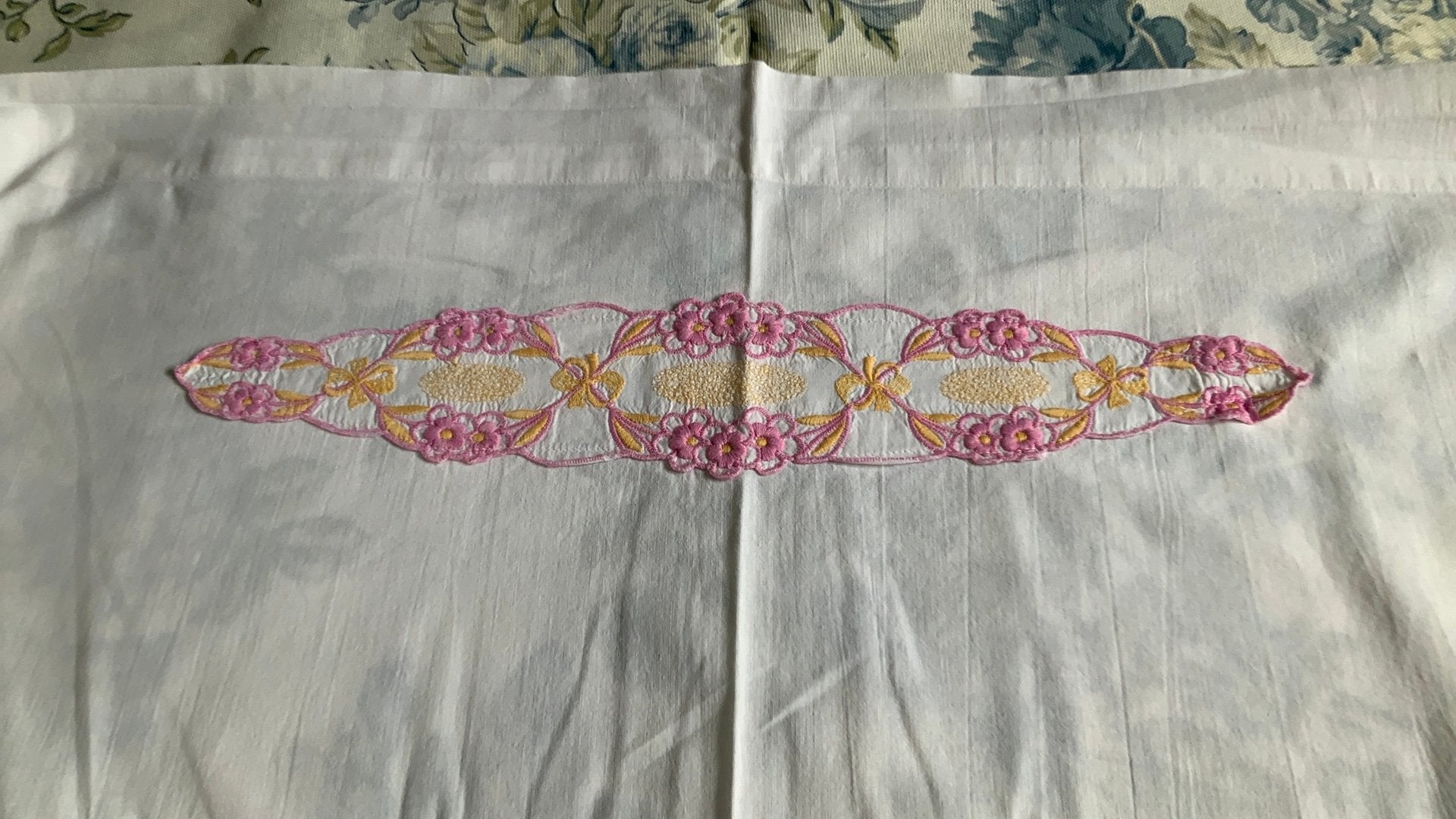 Vintage 1-persoonslaken wit katoen met borduursel/170x220cm., Gebruikt, Eenpersoons, Wit, Overige typen