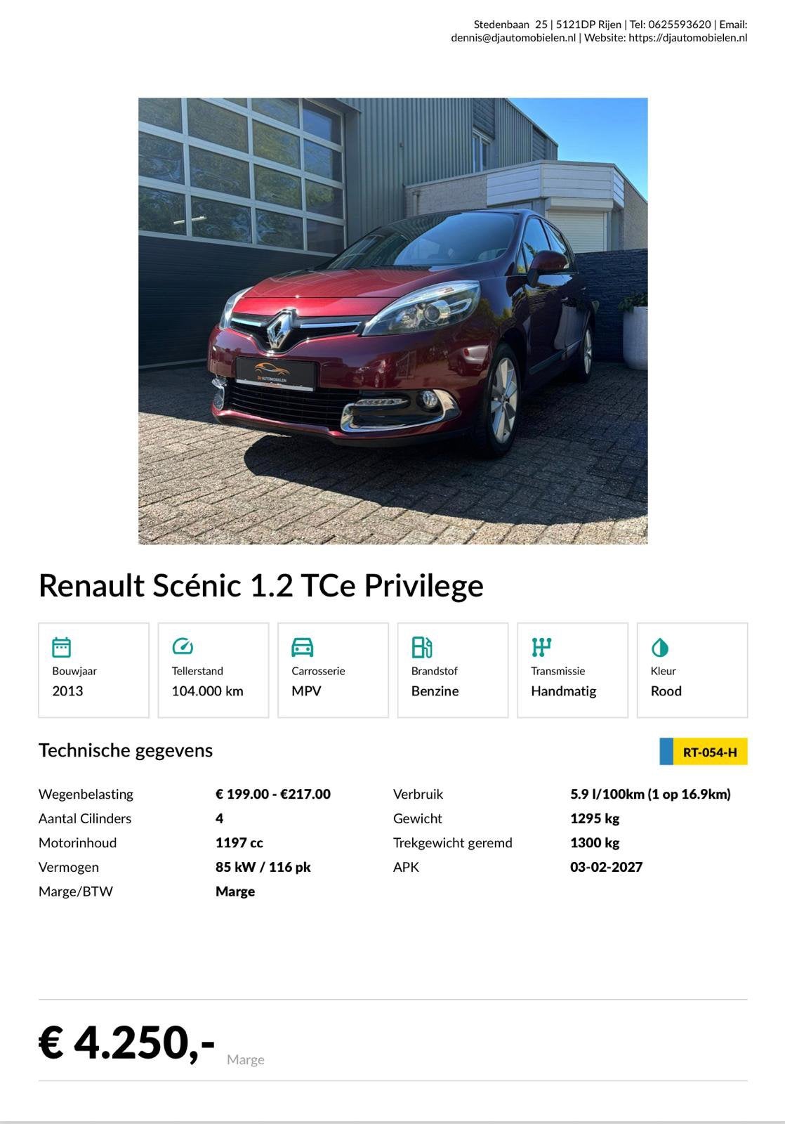 Renault Scénic 1.2 TCE 85KW 2013 Rood, Voorwielaandrijving, 4 cilinders, Bedrijf, Handgeschakeld