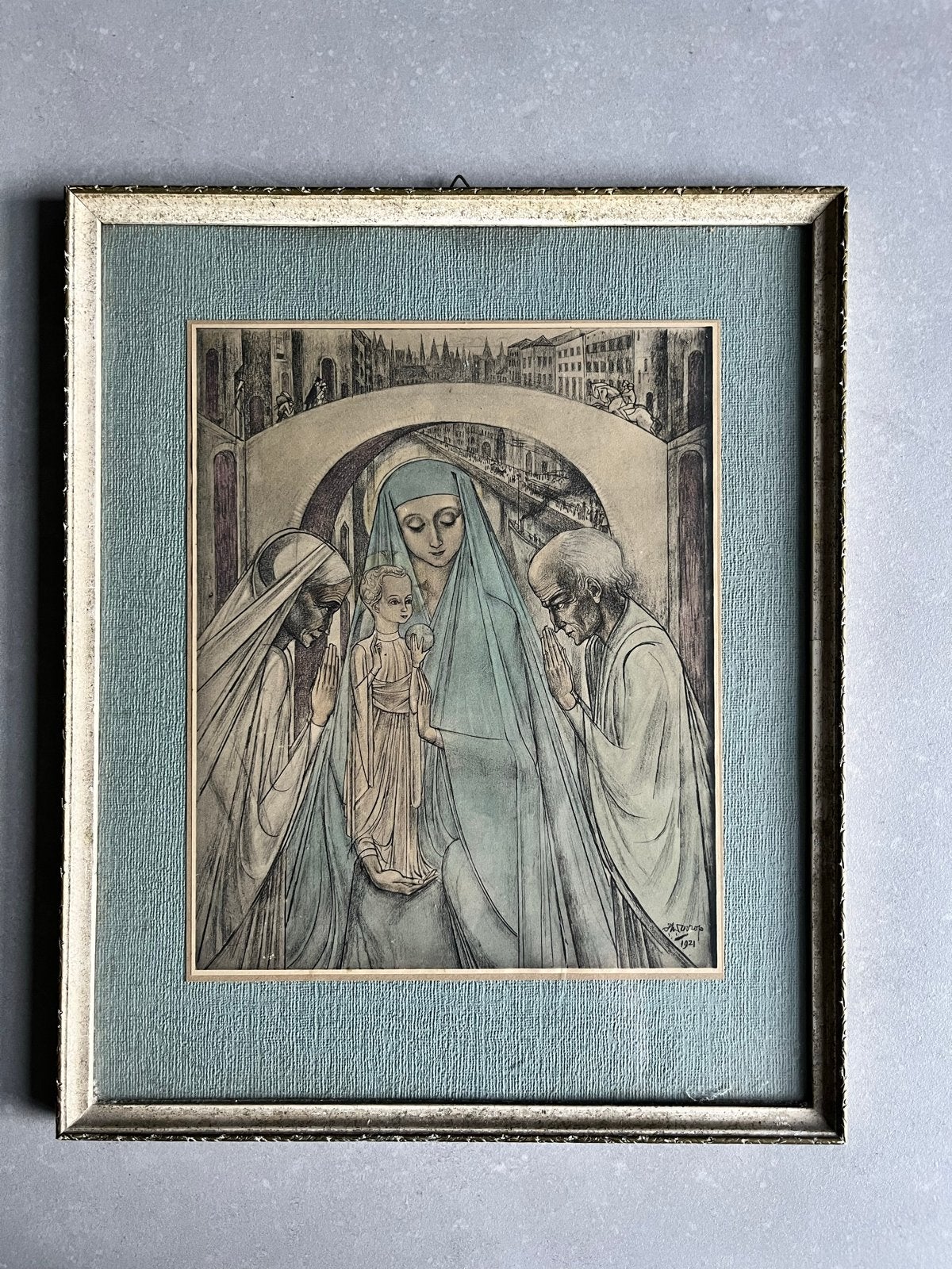 Jan Toorop - ingekleurde voorstelling (1921), Figuren, Papier/karton, Ophalen of Verzenden, Ingelijst