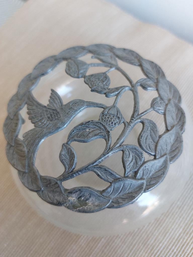 vintage potpourri glas tin kolibri colibri bloemsteker potje, Antiek en Kunst, Antiek | Glas en Kristal, Ophalen