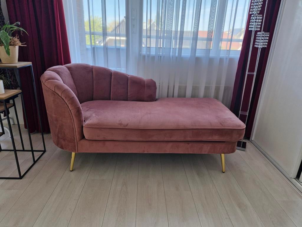Roze fluwelen chaise longue - Elegant en comfortabel, Ophalen, Eenpersoons, 150 tot 200 cm, 75 tot 100 cm