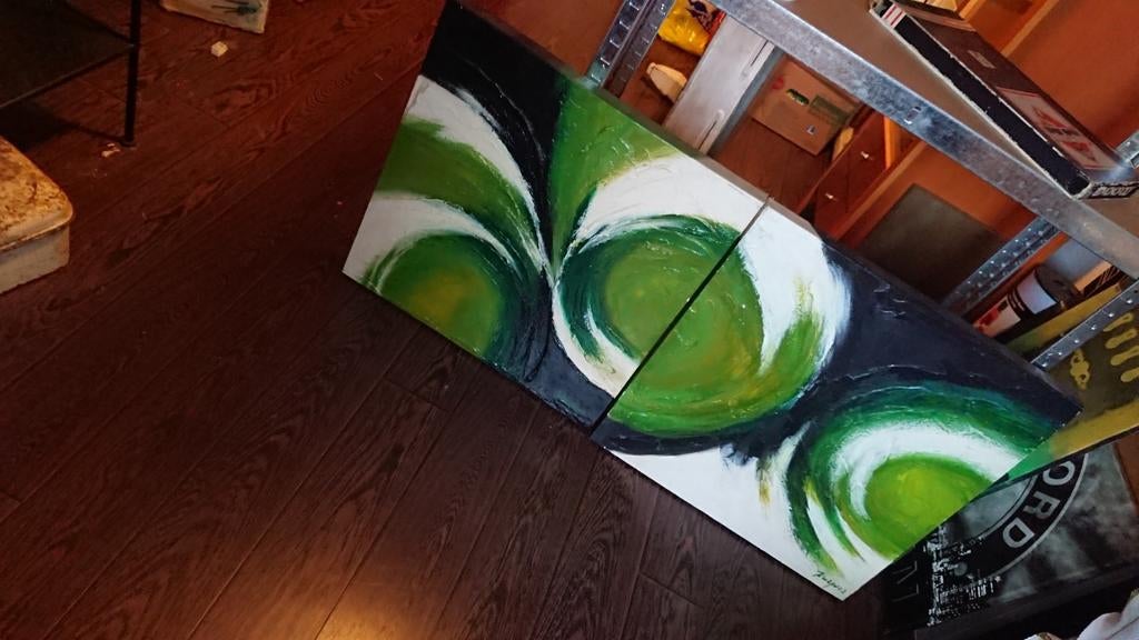 Abstract Schilderij "Groene Wervelingen" - Cobra Art Company, Ophalen of Verzenden