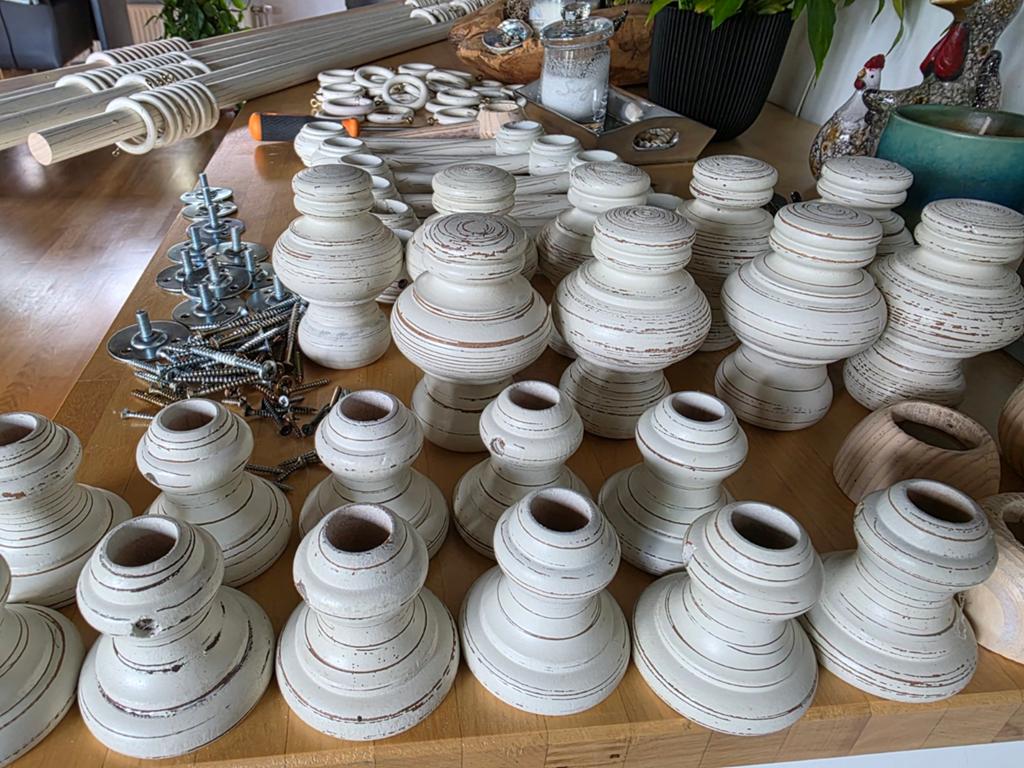 Complete set gordijnroedes met ringen en eindknoppen, Ophalen, Gebruikt, Wit, Landelijke, Brocante