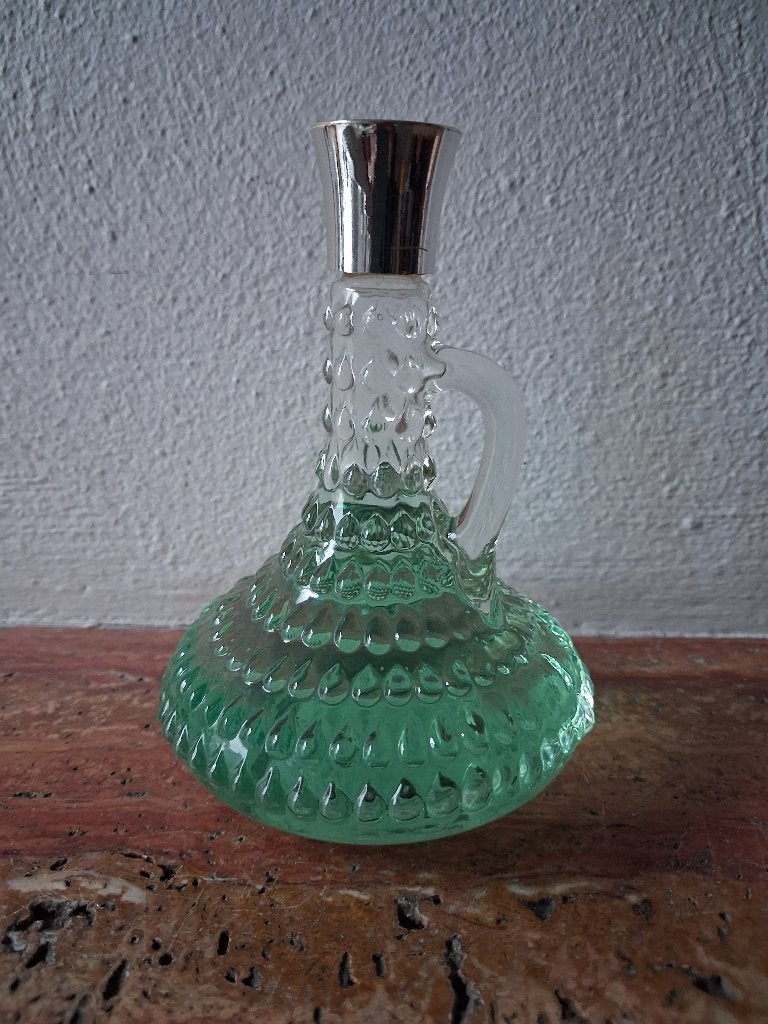 Vintage Glazen Karaf flesje badschuim met Zilveren Dop, Antiek en Kunst, Ophalen