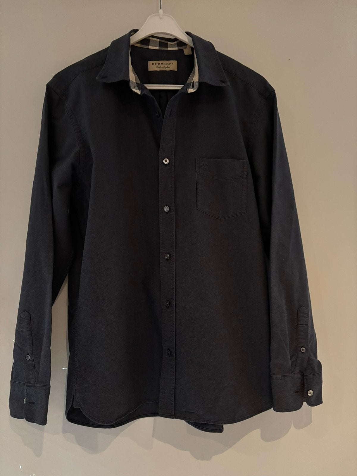 Burberry grijs hemd met klassieke ruit maat l, Ophalen of Verzenden, Zo goed als nieuw, Grijs, Halswijdte 41/42 (L)