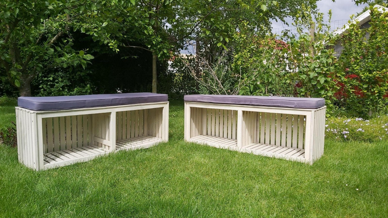 Tuinset, twee tuinbankjes inclusief kussens, Ophalen, Nieuw, Hout