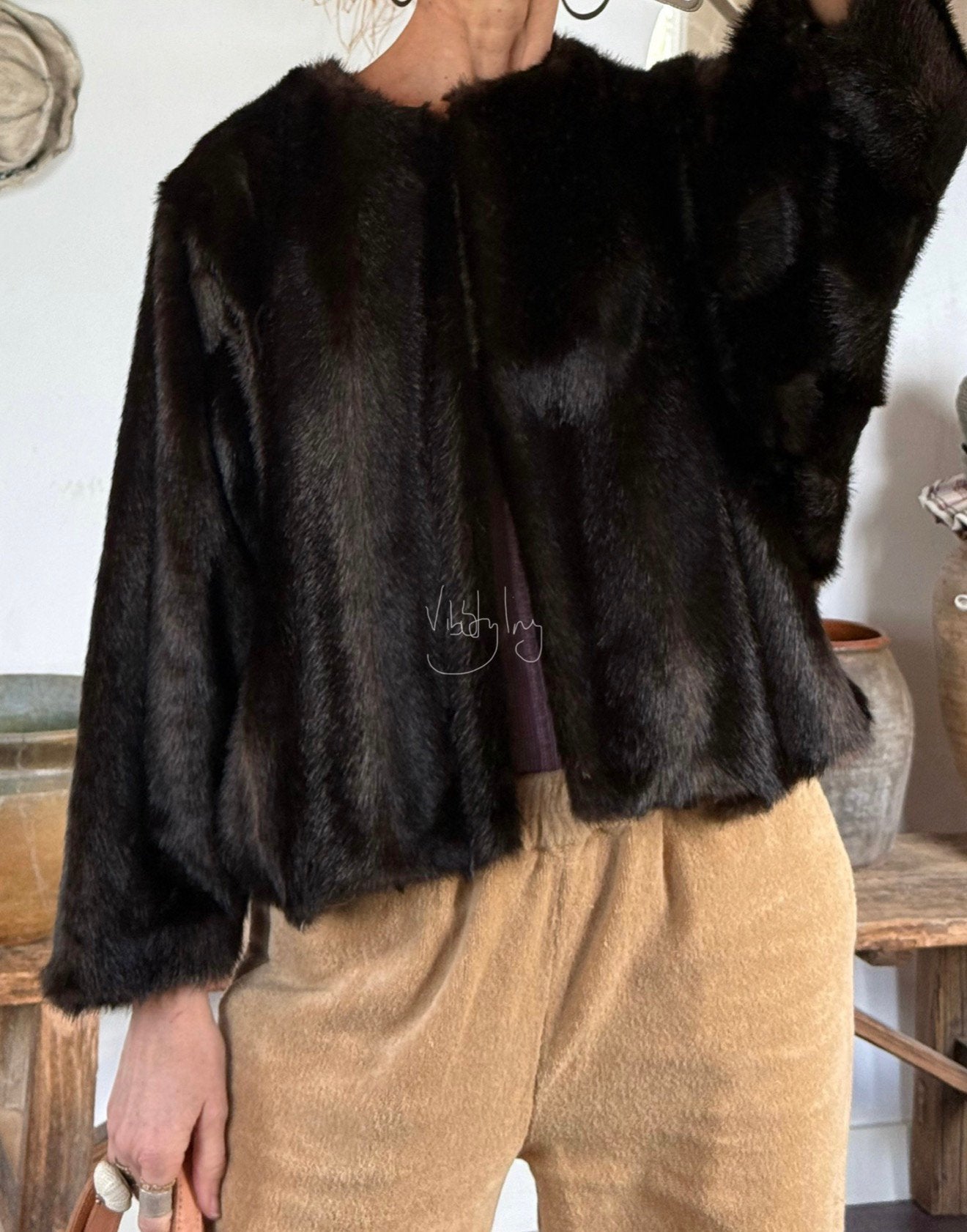 mooi fauxfur jasje vib unieke kleur zwart noch bruin 36/38, Ophalen of Verzenden, Zo goed als nieuw, Zwart