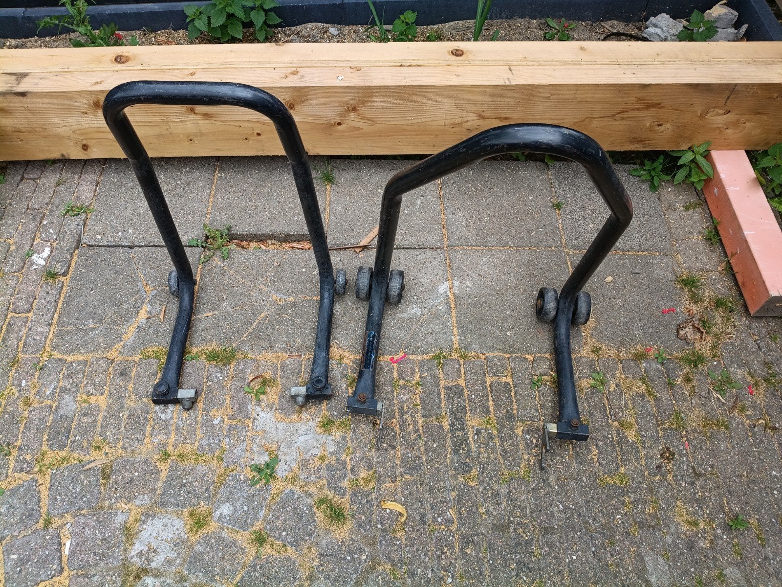 Motorfiets paddock stands voor en achter, Ophalen, Gebruikt