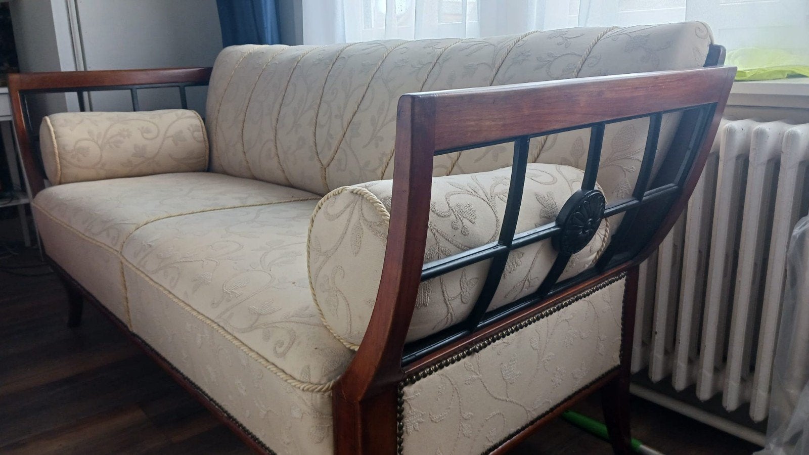 Klassieke Vintage bankstel 3-Zitsbank + 2 Stoelen (Crème), Ophalen, Gebruikt, Stof