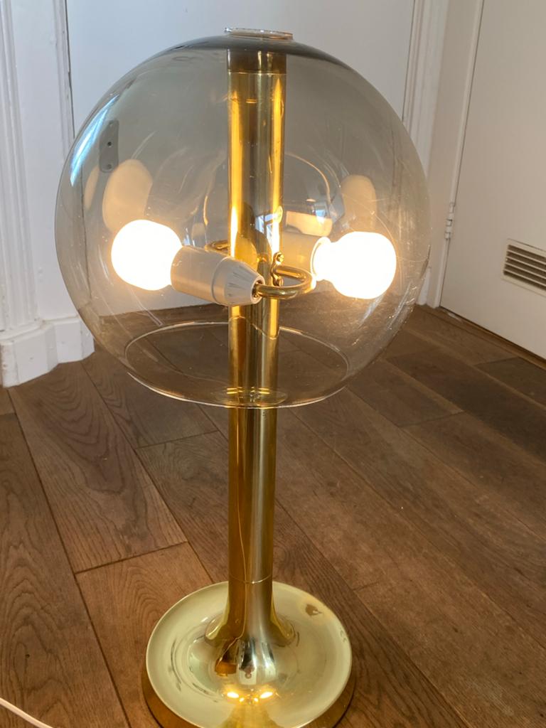Vintage Tafellamp Messing met Glazen Bol -  Falkenberg, Ophalen of Verzenden
